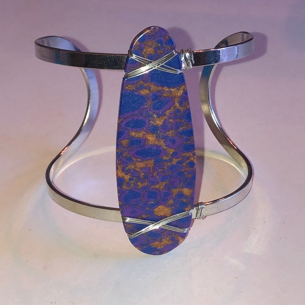 Blue and Silver Tone Statement Cuff Bracelet